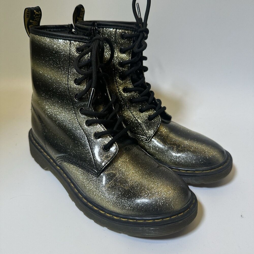 Doc Martens Grunge Y2K Boots 1460 Black Gold Metallic Sz 6 Whimsygoth Punk